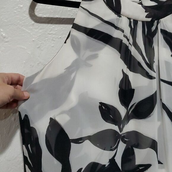 Vince Camuto Black & White Floral Dress with Sheer Sheath Overlay Size 12 - Picture 3 of 16